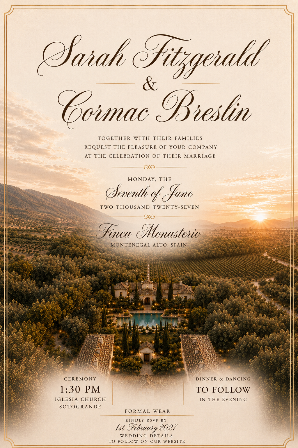 Wedding invitation for Sarah Fitzgerald and Cormac Breslin